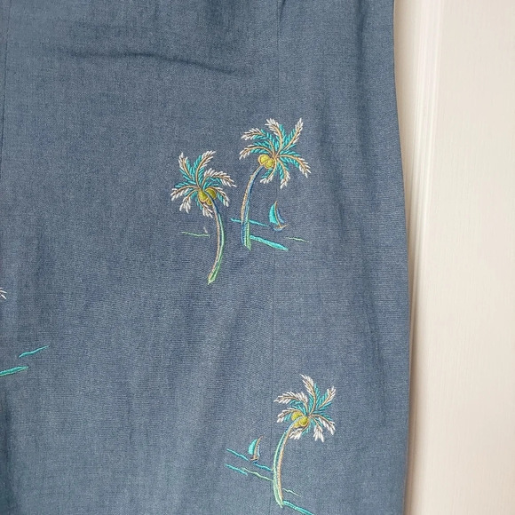 Kenji Coconut Tree Embroidered Dress Size 4 Light Blue - Picture 6 of 10